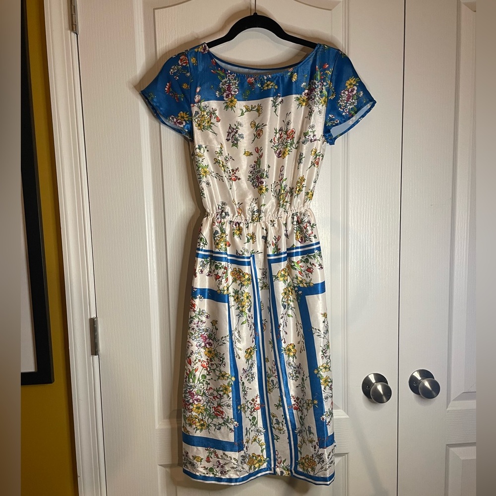 ModCloth Ivory/Blue Floral Dress with Pockets